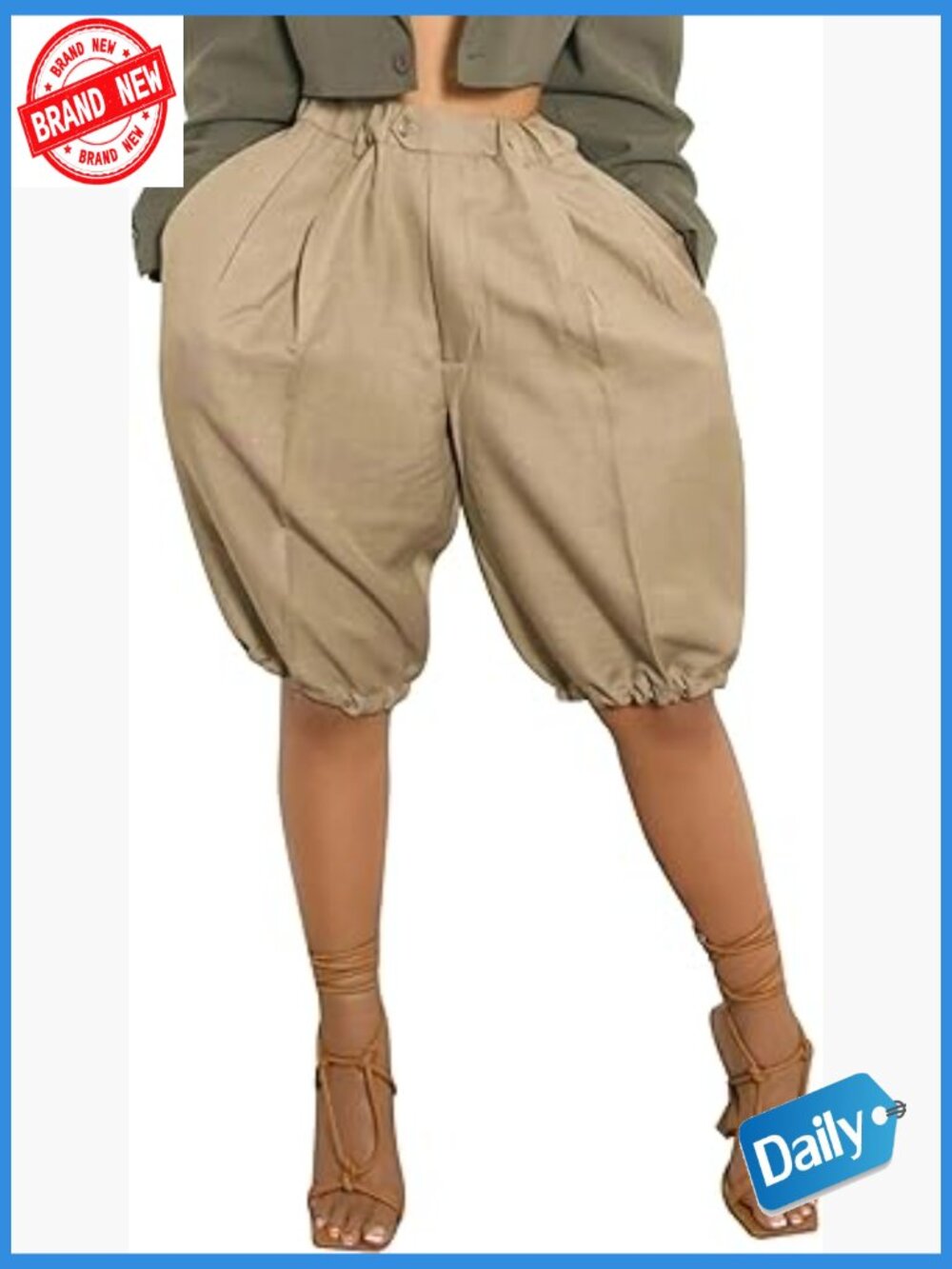 Bermuda Shorts for Women Baggy Knee Length Elastic Waist Jorts High Waisted